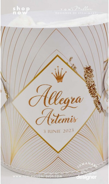 Trusou botez alb cu auriu si motive grafice abstracte Artemis 1